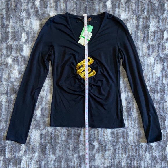NWT! Rocawear Solid Black With Gold Detail Long Sleeve V-Neck Blouse Size Large - Picture 2 of 5